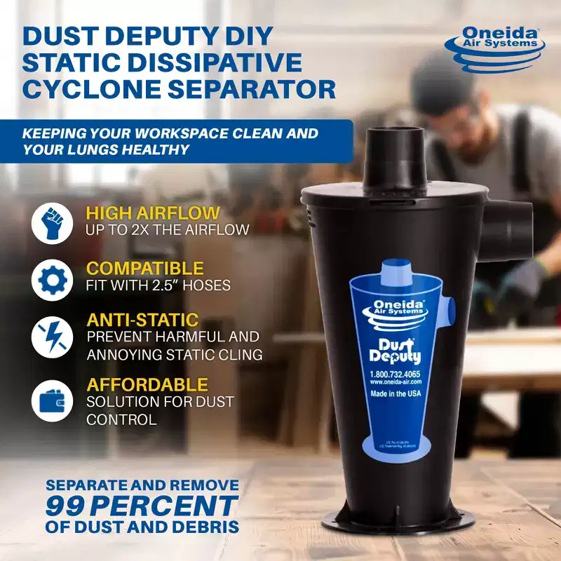 Oneida Air Systems Dust Deputy Cyclone Separator Attachment with Adapters for Wet and Dry Shop Vacuums, Accessory Only
