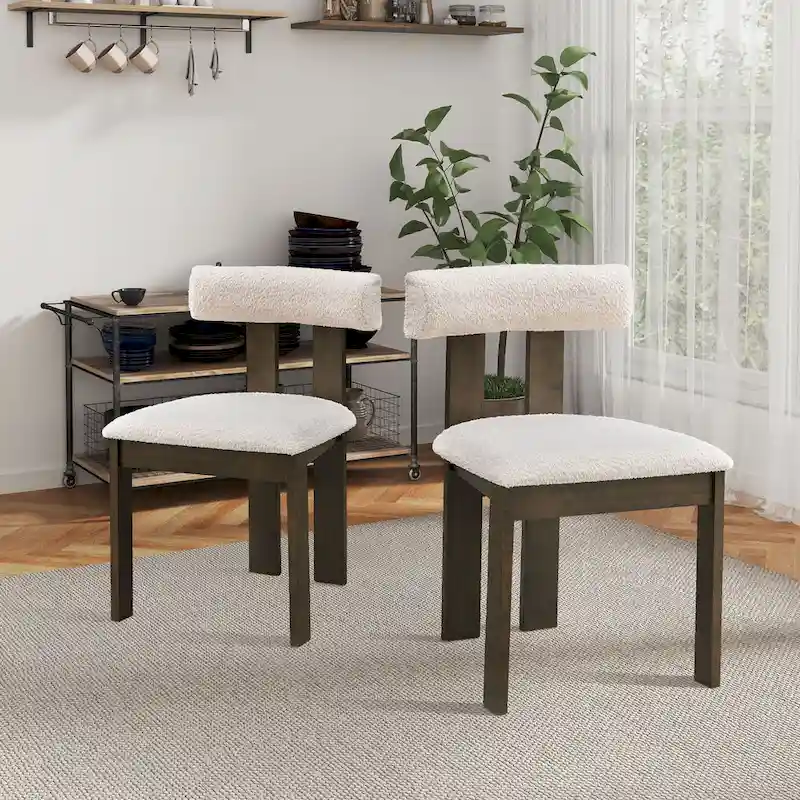 Set of 2 Upholstered Dining Chairs with Rubber Wood Legs