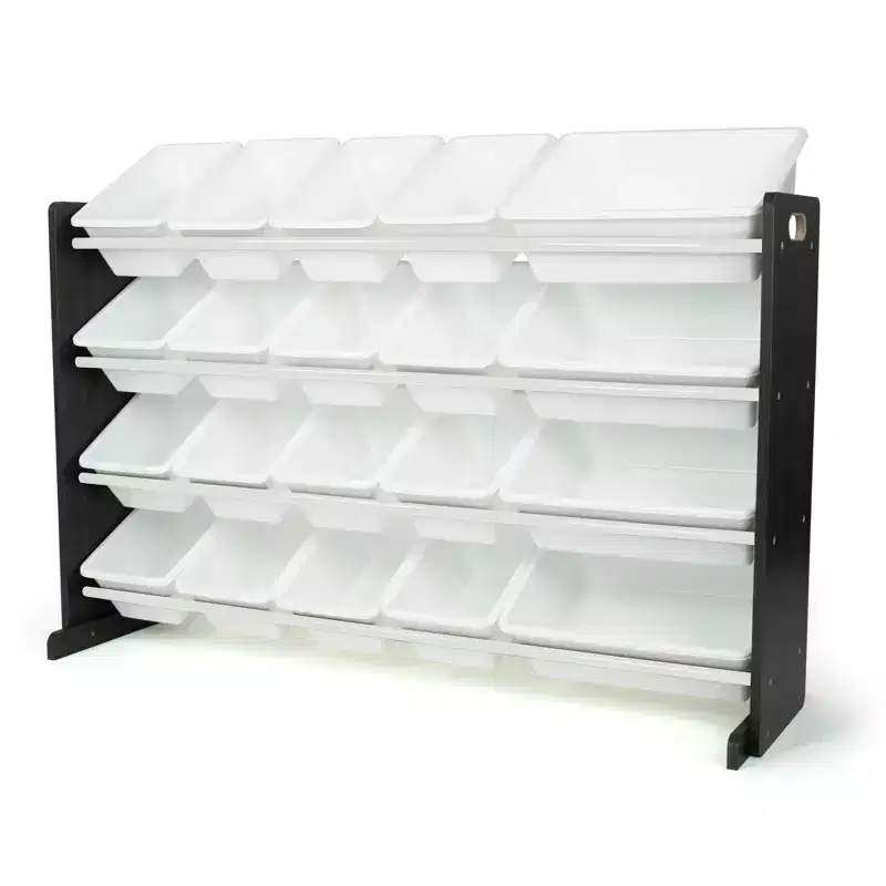 Extra Large Kids' Toy Storage Organizer with 20 Storage Bins Espresso/White - Humble Crew: Playroom Bin Shelf, MDF
