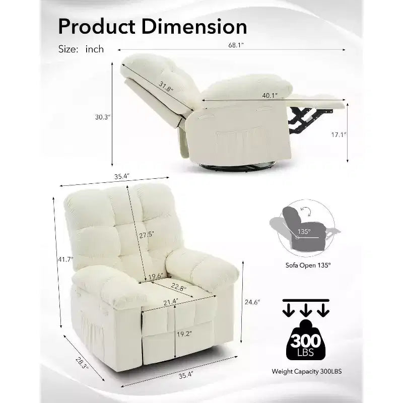 Rocker Chair for Adults, Overstuffed Large Manual Recliner Glider, Nursery Rocking Chairs, Comfy Soft Fabric Living Room