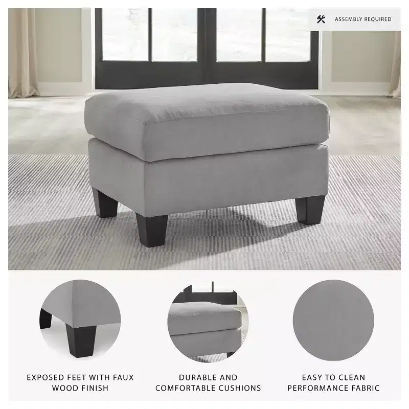 Signature Design by Ashley Adlai Ottoman, Suede-Like Polyester Upholstery, Shadow Gray