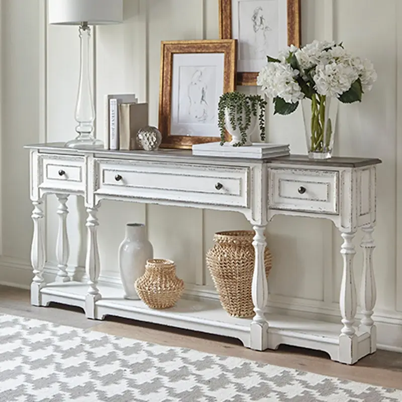 Antique White & Weathered Bark — 72-Inch Entryway Console Table