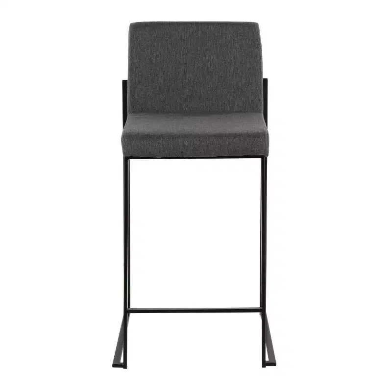 LumiSource Set of 3 Fuji High Back Counter Height Barstools Black Steel/Charcoal