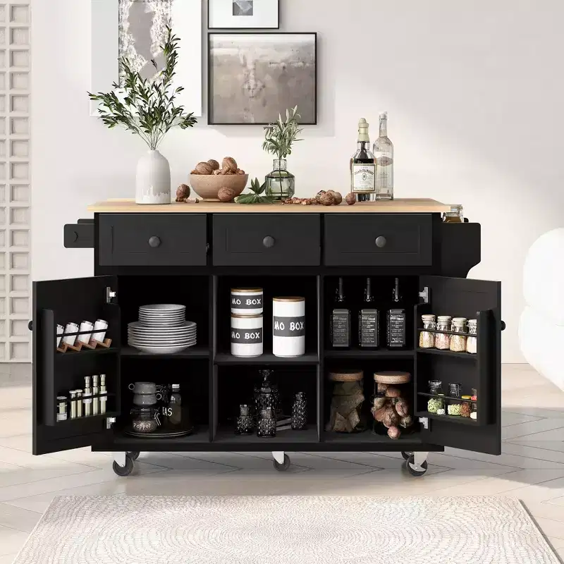 Okak Storage Cabinet, Kitchen Cabinet with 5 Wheels, 2 Doors and Cabinet Door Internal Storage Racks, Cabinet for Dinning Room, Kitchen