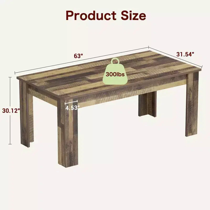 Dining Table for 4-6, 63 Inch Dining Tables for 4, Farmhouse Large Kitchen Dining Table, Rectangular Dining Room Table for Small Space, Dinner Table
