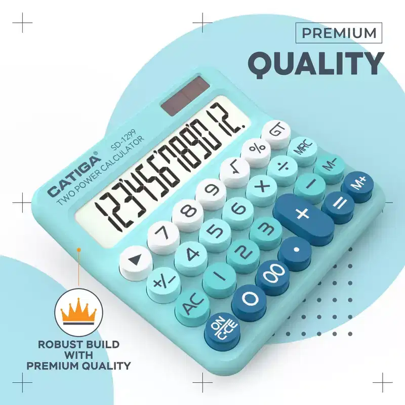 CATIGA Mechanical Switch Calculator with Solar and Battery Dual Power, 12-Digit Large LCD Display, SD-1299-AB-5PK