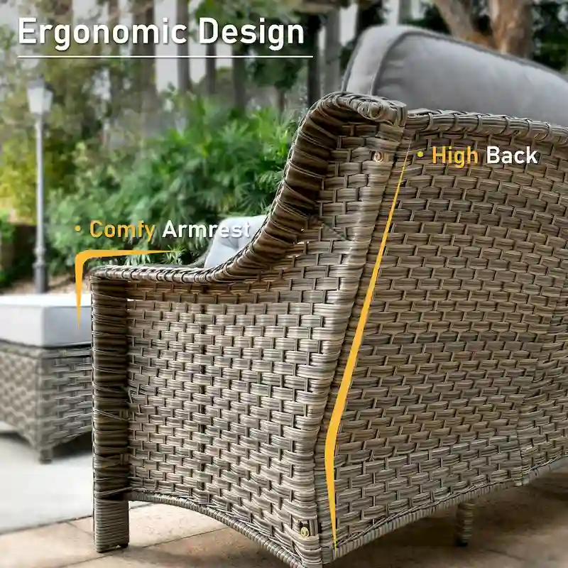HOOOWOOO 6-piece Wicker Furniture Patio Loveseat Sofa Conversation Set with Swivel Chair