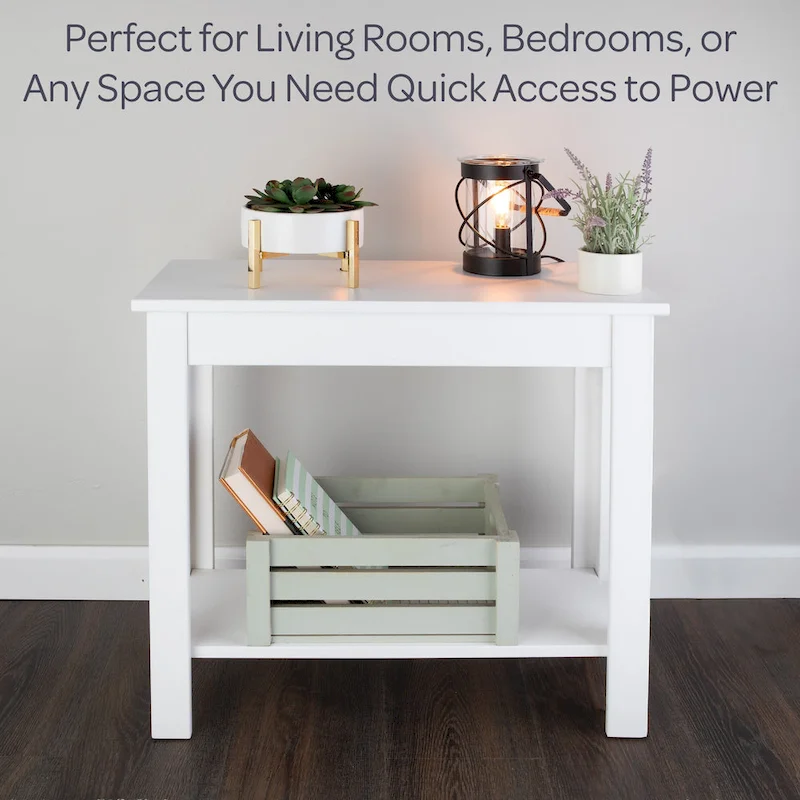 Narrow Side Table with Charging Station and Storage Shelf