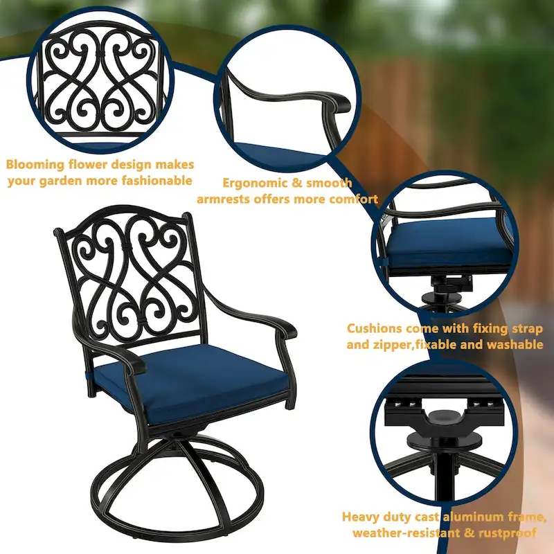 7-Piece Cast Aluminum Patio Dining Set with Cushions