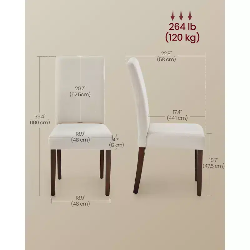 VASAGLE Dining Chairs, Set of 2 Chairs, Parsons Chairs, Thick Seat, Removable Fabric Cover, High Back, 22.8 x 18.9 x 39.4 Inches