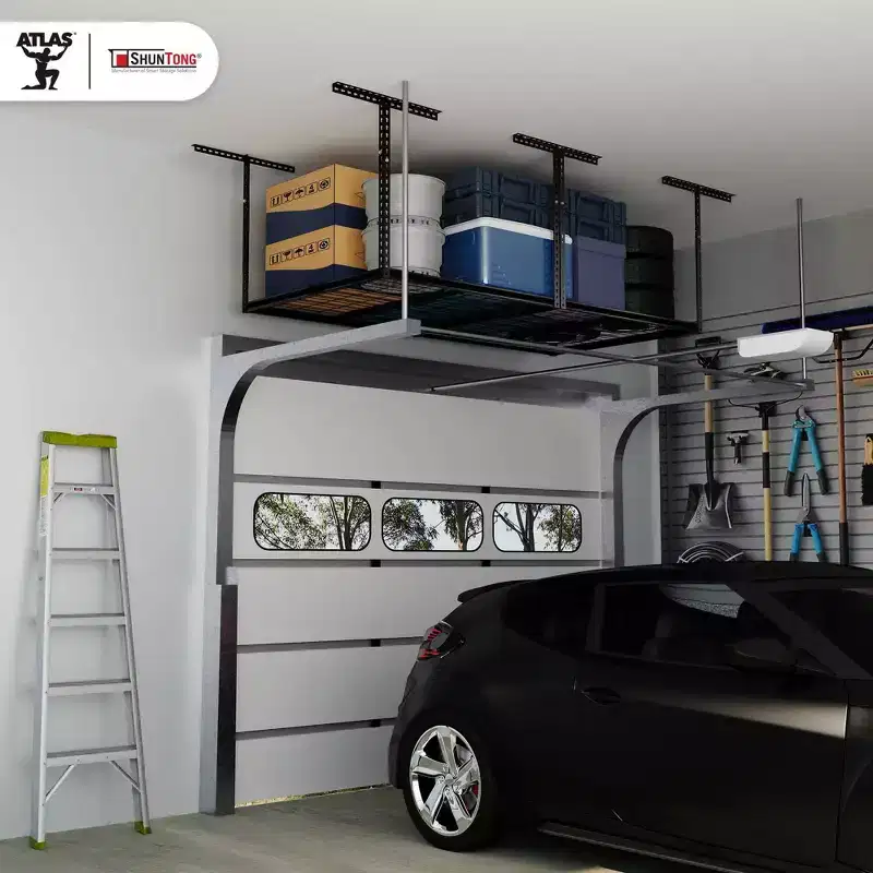 Shuntong 4'x8' The Atlas Pro Overhead Garage Storage Rack 1100 lbs Weight Capacity Hammertone Finish Black