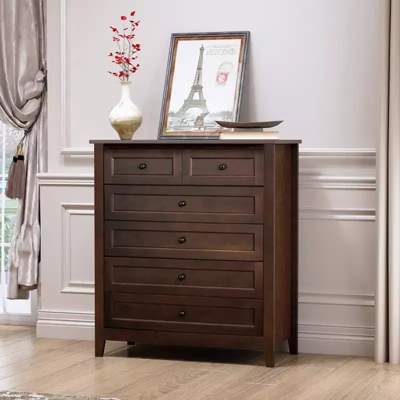 6 Drawer Dresser for Bedroom, Rustic Brown Dresser with 4 sturdy wood legs, Dark Brown Dresser for Living Room Hallway Enterway