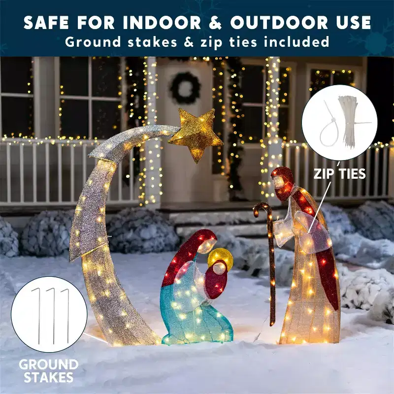 Joyfy 5 FT 2D Christmas Nativity Scene Yard Lights with LEDs for Xmas Indoor Outdoor Garden, Lawn, Christmas Event, Christmas Eve Night Decoration