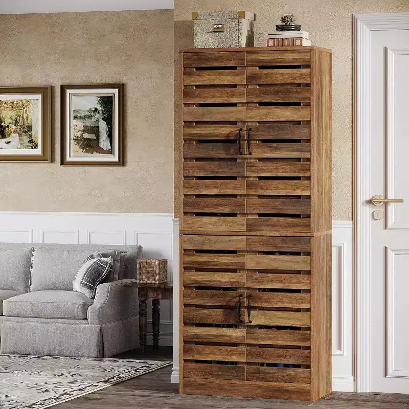 Armoire à chaussures Lantine de 70,8 cm de haut avec portes à persiennes, meuble de rangement vertical à 9 niveaux pour 27 paires de chaussures