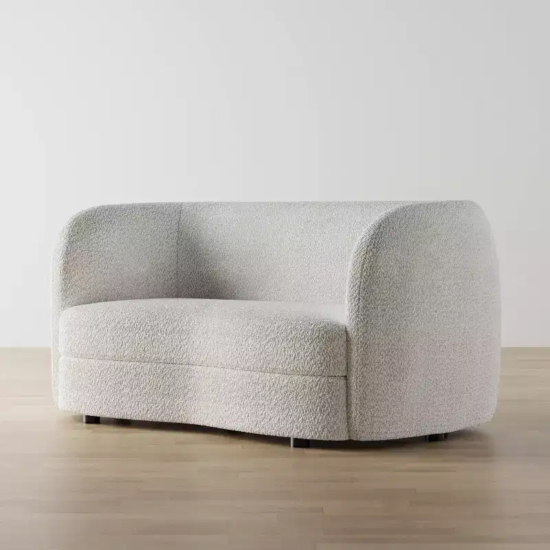 HOMES: Inside + Out 63.75" Pinehush Boho Curved Boucle Fabric Loveseat with Pocket Coil Cushions