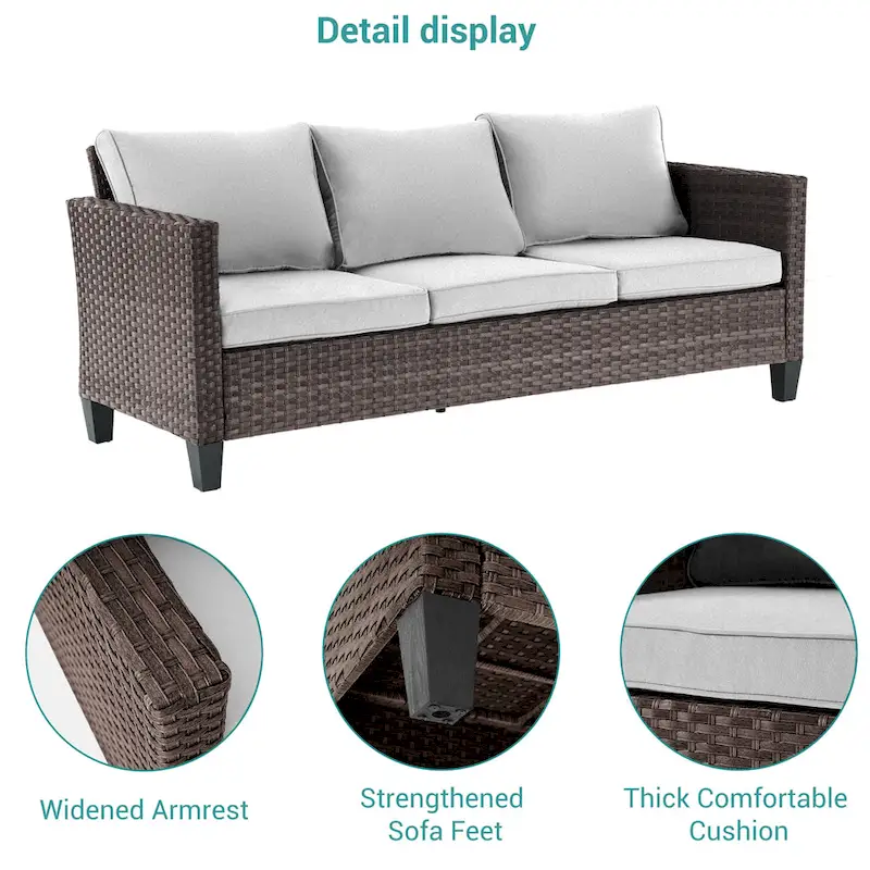 BONOSUKI 8Pcs Patio Conversation Swivel Rocking Sofa Set Brown Rattan