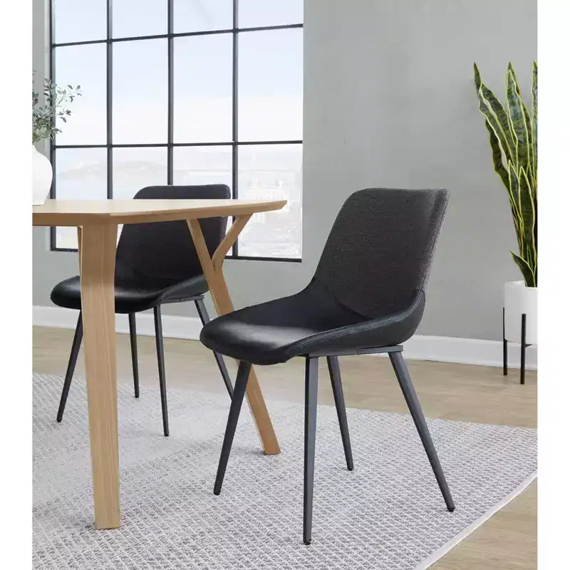 LumiSource Set of 2 Outlaw Two Tone Fabric Accent Chairs Black Metal/Black PU/Gray