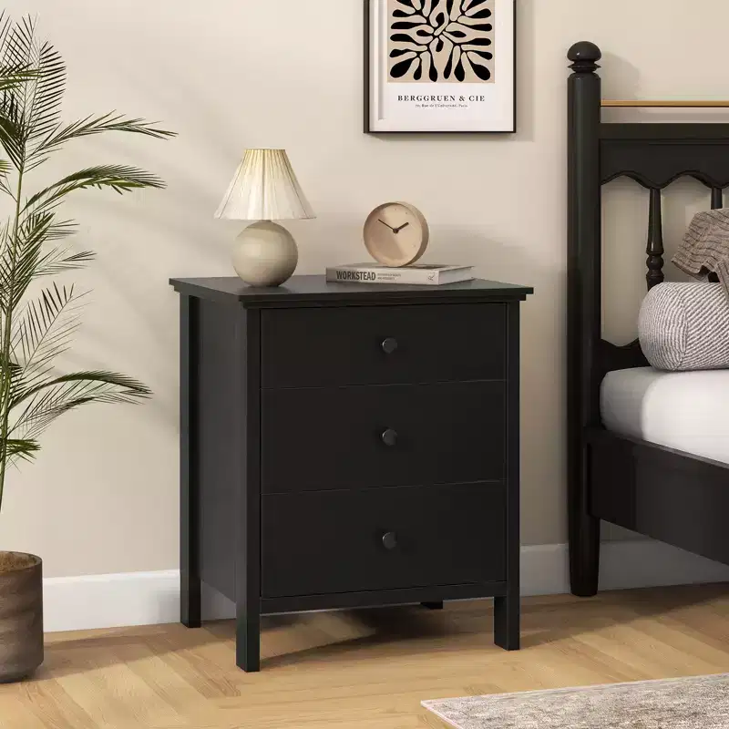 Nightstand with 3 Drawers, Black