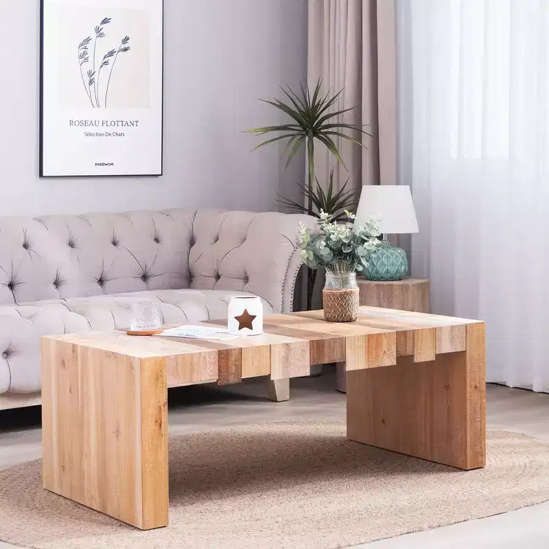 GDFStudio Deidre Modern Rustic Rectangular Wood Coffee Table with Slatted Design