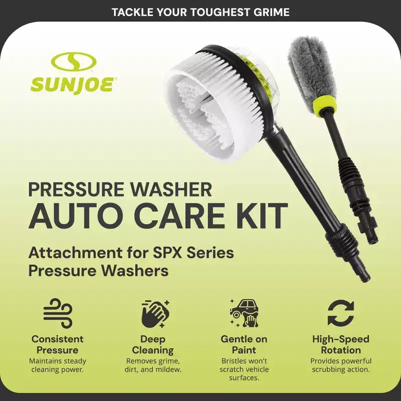 Sun Joe Car Cleaning Accessory Kit for Pressure Washer SPX Series with Wheel Rim Rotary Wash Brushes for Auto and Outdoor Surfaces, Green, SPX-CCK