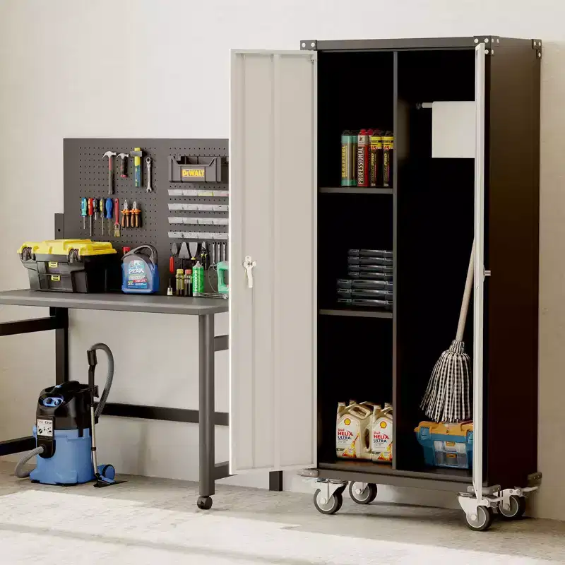 71 Storage Metal Cabinet, 4 Adjustable Feet and Lock Tall Storage Cabinet with Doors and Adjustable 4 Shelves