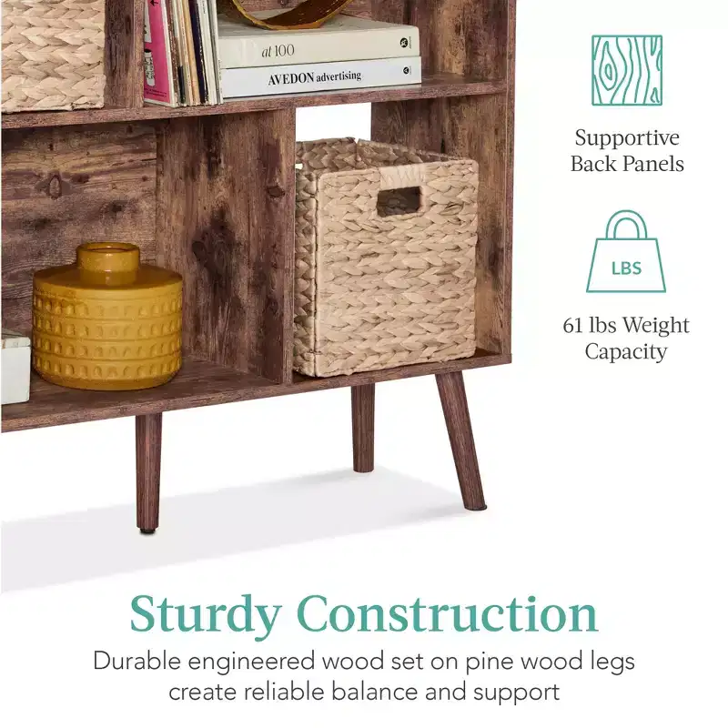 Best Choice Products 3-Tier Mid-Century Modern Wooden Bookcase w/ Removable Back Panels, Offset Pine Legs