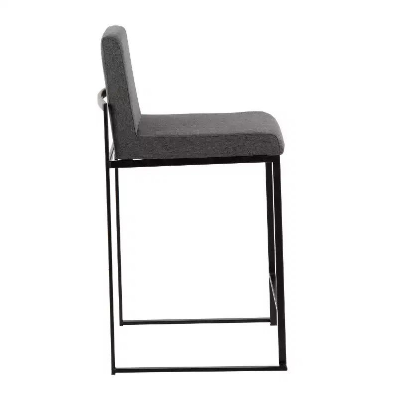 LumiSource Set of 3 Fuji High Back Counter Height Barstools Black Steel/Charcoal