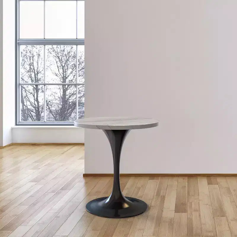 LeisureMod Verve 36 Round Dining Table - Modern Resin Top with Black Steel Pedestal Base Accent Table for Contemporary Dining and Kitchen Room