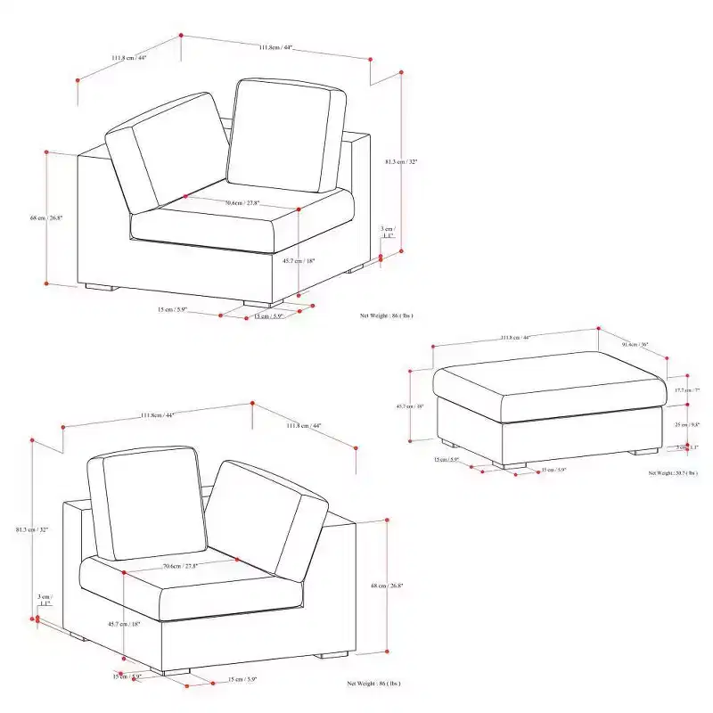 WyndenHall Marlee 2 Seater Sofa and Ottoman Cloud Gray