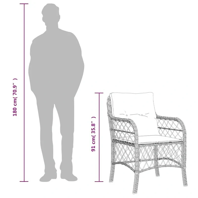 vidaXL Patio Dining Set with Cushions Table and Chair 7 Piece Poly Rattan