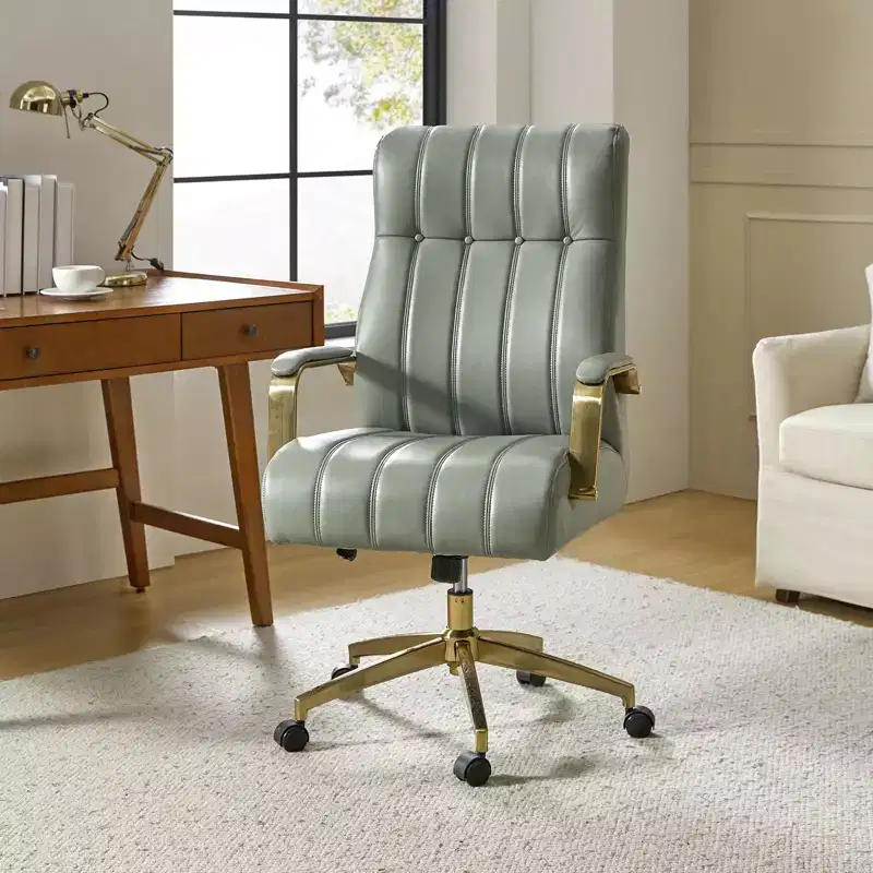Siivio Modern Leather Swivel Tilting Office Chair with Channel Tufted|HULALA??HOME