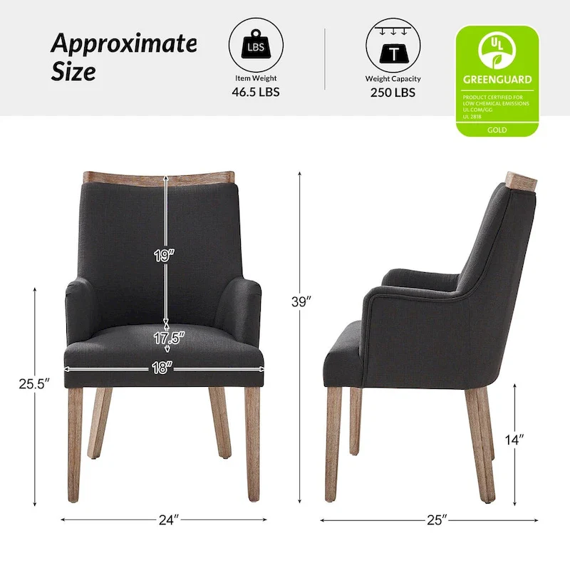 Farmhouse Upholstered Solid Wood Dining Chair Set of 2