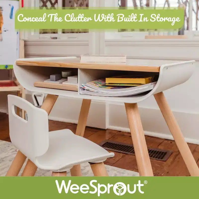 WeeSprout Toddler Desk & Chair Set, Sturdy Solid Wood Legs + Desk Surface, Adjustable Height