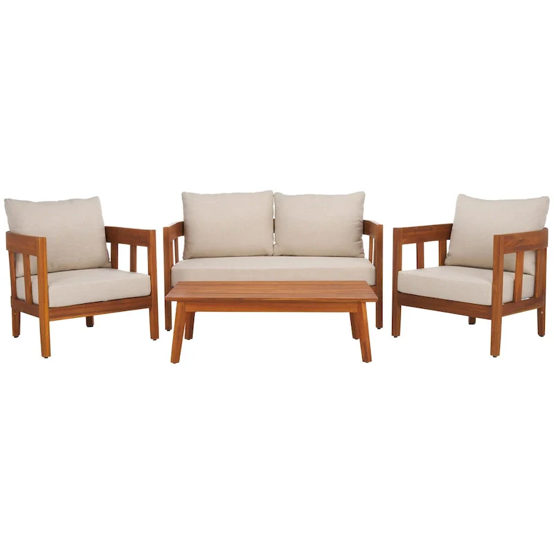 SAFAVIEH Owen 4-Piece Solid Wood Patio Conversation Set - 52W x 30D x 25H
