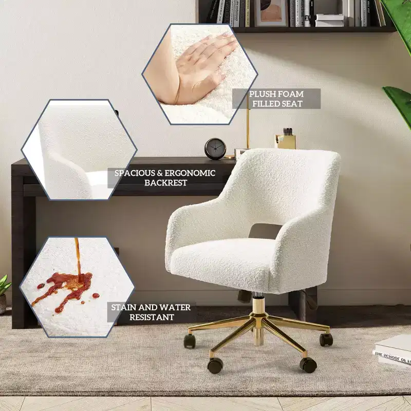 WestinTrends Genevieve Mid-Century Modern Swivel Office Chair With Wheels (Set Of 2), Cream