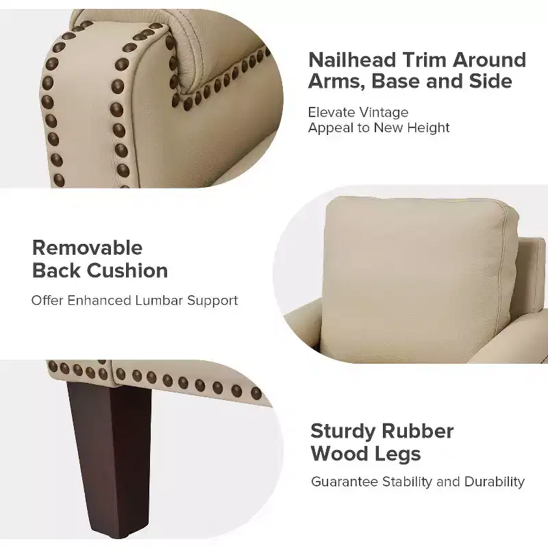 Hellmuth Genuine Leather Armchair with Removable Cushion and Nailhead Trims | HULALA HOME
