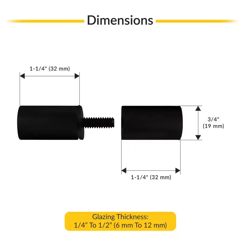 Brixwell BSK112MBL Matte Black Cylinder Style Back-to-Back Shower Door Knobs