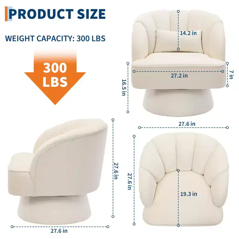 Modern Swivel Barrel Accent Chair, 360 Degree Velvet Upholstered Armchair with Striped Backrest & Plush Padding, Comfy Round Lounge Chair 2 PCS