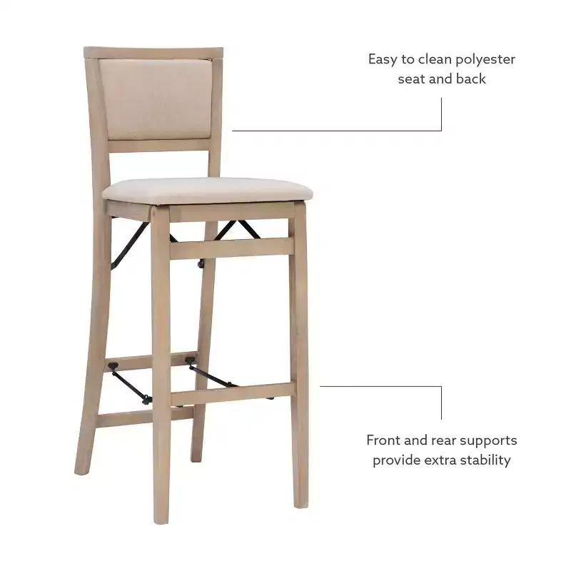 Keira Padded Back Solid Wood and Upholstered Seat Folding Barstool Gray Wash - Linon