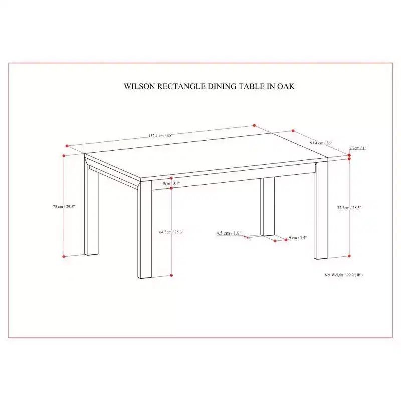 WyndenHall Saige Rectangle Dining Table Oak Veneer: Solid Wood, Seats 6, Straight Legs