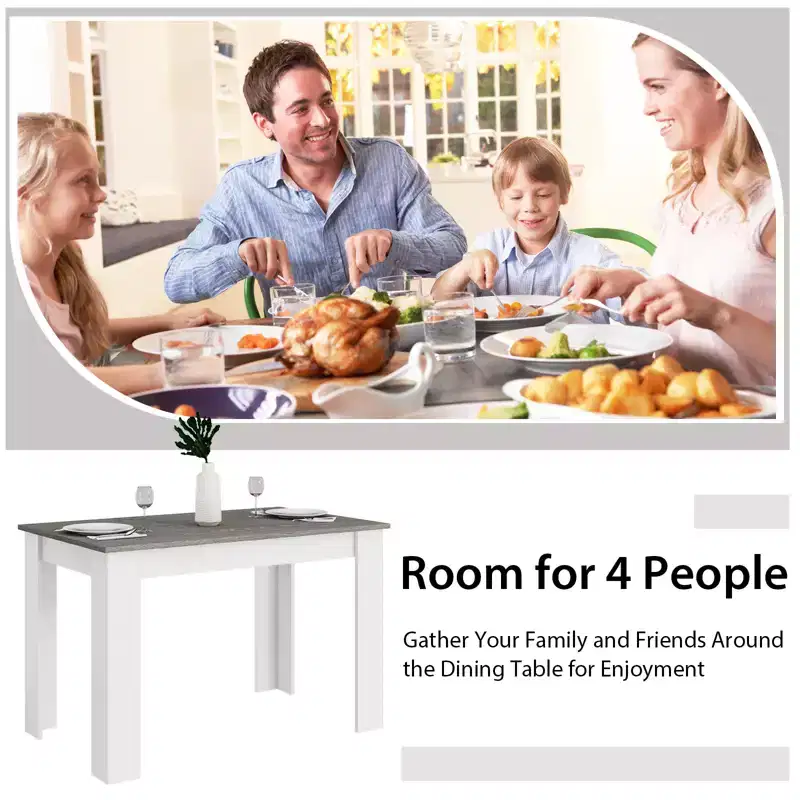 Costway 5 PCS Dining Set Modern Rectangle Table & 4 Rubber Wood Chairs Kitchen Breakfast