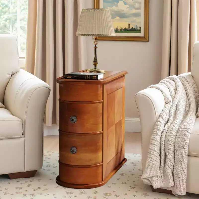 Wood Tall End Table Narrow Side Table Nightstand with 2 Drawers