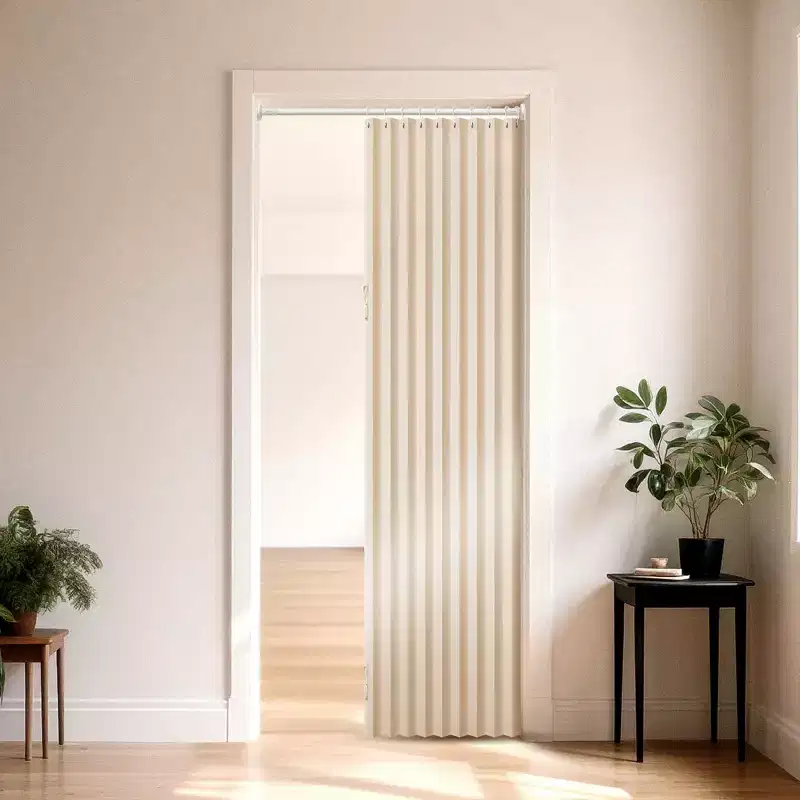 VEVOR Accordion Door,47 x 78 inch, Blackout Fabric Folding Magnetic Door Curtain, with Hanging Hooks, Interior Room Divider for Doorways,1 Panel,Beige