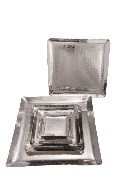 Stainless Steel Hammered Square Shape Serving Tray / Platter, 9 x 9, Premium Tableware
