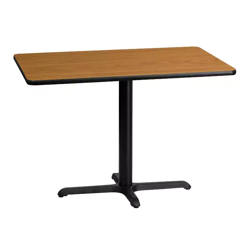 30x42 Rectangular Laminate Hospitality Table with X-Base, Reversible Black/Mahogany Top