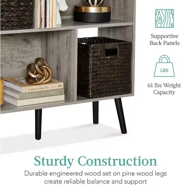 Best Choice Products 3-Tier Mid-Century Modern Wooden Bookcase w/ Removable Back Panels, Offset Pine Legs