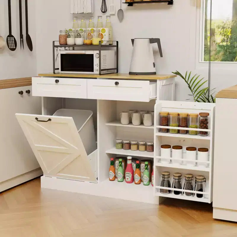 GDFStudio Avalon Trash Can Storage Cabinet with Tilt-Out Design and Drawers