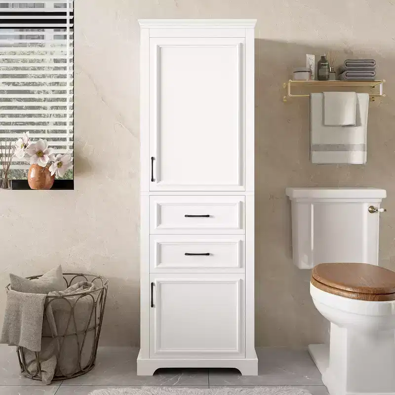 71 Bathroom Storage Cabinet, Freestanding Floor Storage Cabinet With Adjustable Shelf & Drawers, Wood Kitchen Pantry Storage Cabinet For Living Room
