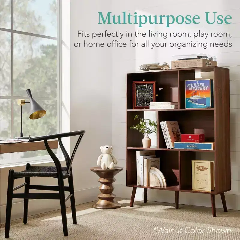 Best Choice Products 3-Tier Mid-Century Modern Wooden Bookcase w/ Removable Back Panels, Offset Pine Legs