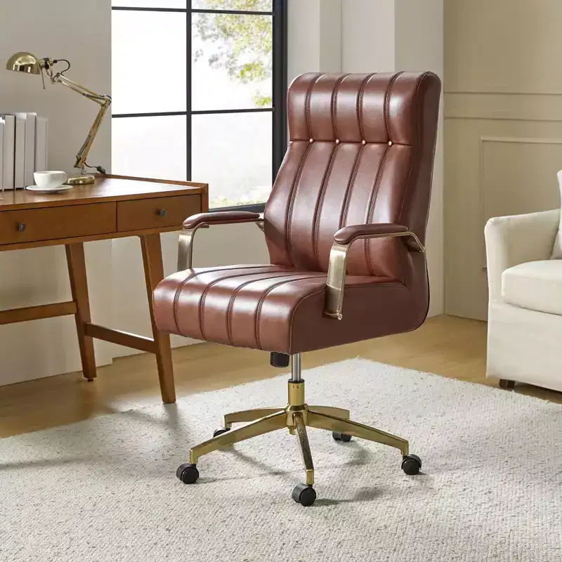 Siivio Modern Leather Swivel Tilting Office Chair with Channel Tufted|HULALA??HOME